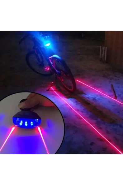 MultiZone Lazer Güvenlik Işıklı Bisiklet Lambası Arka Led İkili Lazer 7 Mod Çakarlı Mavi ürün görseli 1