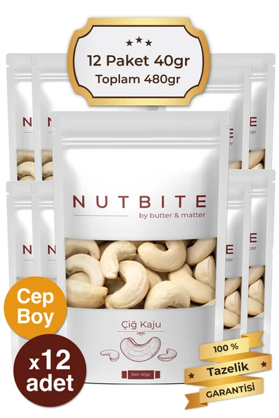 NUTBITE 12’li Cep Boy - Çiğ Kaju - Taptaze Yeni Mahsül - Yağsız & Tuzsuz Atıştırmalık Kuruyemiş - (12X40GR) ürün görseli 1
