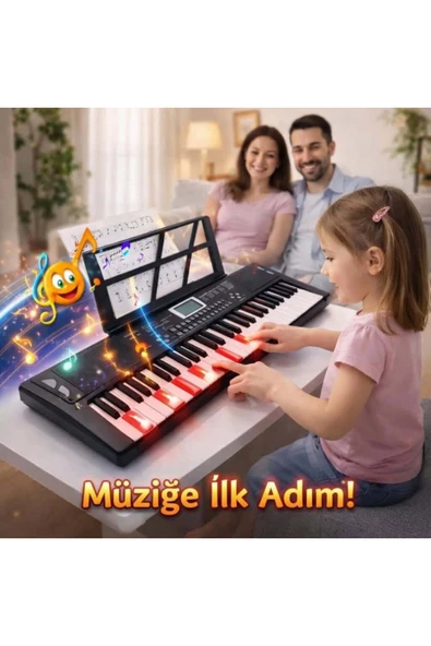 MultiZone Işıklı Dijital Piyano Elektronik 61 Tuşlu Hediye Mikrofon Çocuk Başlangıç Org Klavye Demo ürün görseli 1
