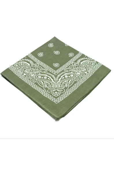 Askıcı Unisex Haki Etnik Desenli Pamuk Bandana ürün görseli 1