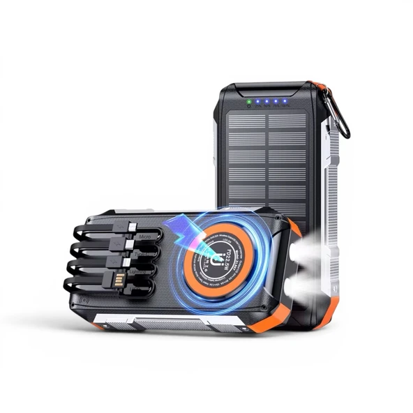 UltraTekno FC-30 Solar Powerbank 30000 mAh 22.5W Hızlı Şarj 15W Kablosuz Şarj Güneş Panelli LED Fenerli Powerbank ürün görseli 1