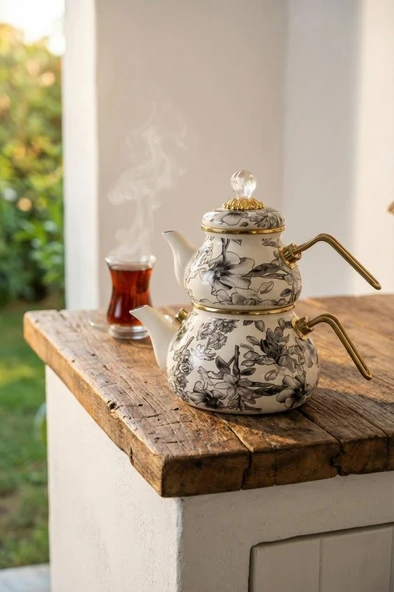 Acar XAP-10378 Scottish Garden Emaye Tombul Çaydanlık Takımı ürün görseli 1