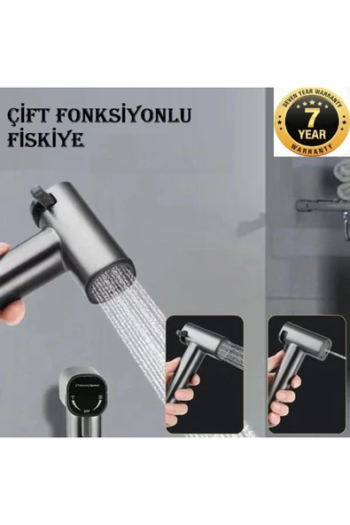 Banyo Bide Basınçlı Püskürtücü Çift Fonksiyonlu Fiskiye Başlığı Antrasit 7 Yıl Garantili İthal ürün görseli 1