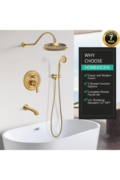 Banyo Duş Seti Ankastre Mat Gold Renk Özel Seri 3 Yollu Sıva Altı Dahil Ful Set 7 Yıl Garanti Ithal ürün görseli 1