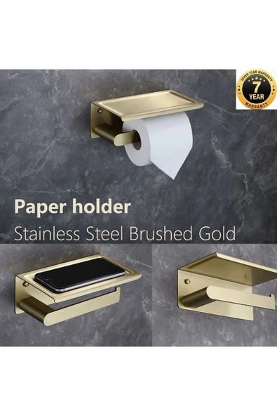 Banyo Lavabo Wc Tuvalet Kağıtlığı Standlı Mat Gold Renk Kare İthal 7 Yıl Garantili İthal ürün görseli 1
