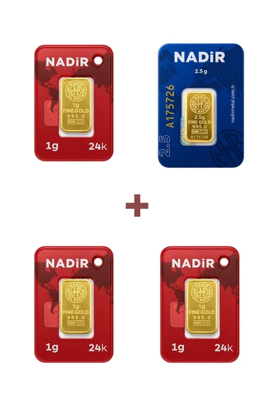 Nadir Gold 24 Ayar 5,5 Gram Külçe Altın (1 Adet 2,5 Gram Külçe Altın + 3 Adet 1 Gram Külçe Altın ) ürün görseli 1