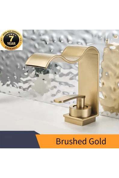 Banyo Lavabo Bataryası Yeni Kalp Model Şelale Mat Gold Renk 7 Yıl Garantili İthal ürün görseli 1