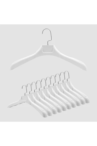 Askıcı Erkek Ceket Gömlek Askısı 10 Adet Beyaz Renk Plastik Askı Soft Touch Kaplama ürün görseli 1