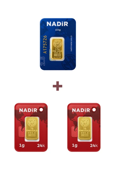 Nadir Gold 24 Ayar 4,5 Gram Külçe Altın (1 Adet 2,5 Gram Külçe Altın + 2 Adet 1 Gram Külçe Altın ) ürün görseli 1