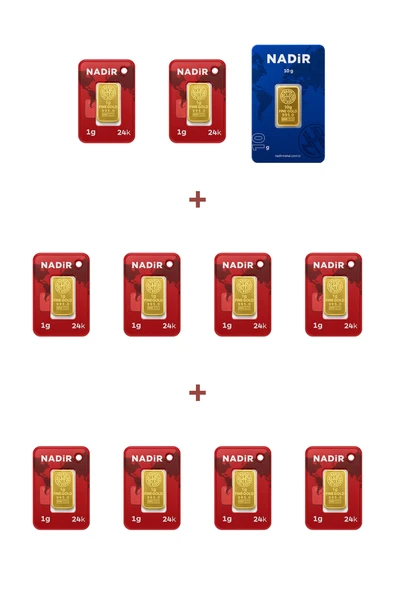 Nadir Gold 24 Ayar 20 Gram Külçe Altın (1 Adet 10 Gram Külçe Altın + 10 Adet 1 Gram Külçe Altın ) ürün görseli 1