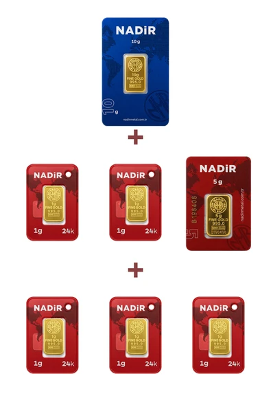 Nadir Gold 24 Ayar 20 Gram Altın (1 Ad 10 Gram Altın + 1 Ad 5 Gram Altın + 5 Ad 1 Gram Altın ) ürün görseli 1
