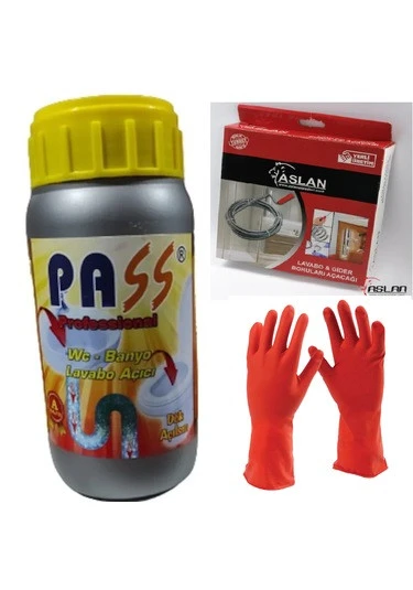 Pass Sıvı Lavabo Pvc Boru Açıcı 1000 Gr + 3 Metre Susta + Eldiven ürün görseli 1