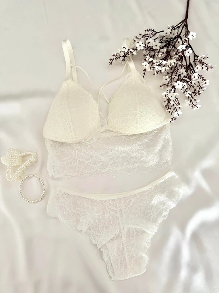 Çapraz İp Detaylı Beyaz Bralet Takımı ürün görseli 1