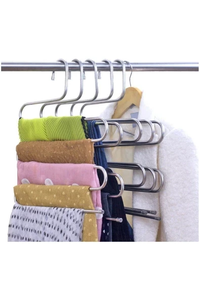 Askıcı Pantolon Askısı 5 Katlı Akıllı Pantolon Askısı Metal 2 ADET ürün görseli 1