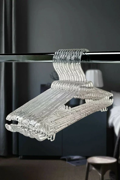 Askıcı Kristal Askı Şeffaf Büyük Boy Elbise Askısı 24 Adet ürün görseli 1