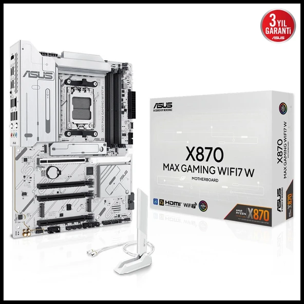 ASUS X870 MAX GAMING WIFI7 W, 4xDDR5, 3xM2, HDMI, DP, Type-C, Wi-Fi 7, Bluetooth v5.3, AM5 Soket GAMING Anakart ürün görseli 1