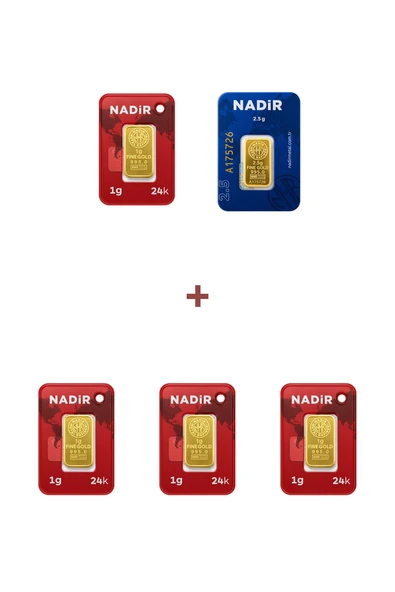 Nadir Gold 24 Ayar 6,5 Gram Külçe Altın (1 Adet 2,5 Gram Külçe Altın + 4 Adet 1 Gram Külçe Altın ) ürün görseli 1