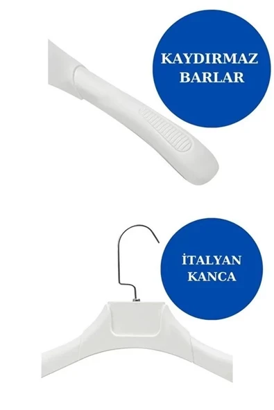 Askıcı Kadın Ceket Gömlek Askısı 10 Adet Beyaz Renk Plastik Askı Soft Touch Kaplama ürün görseli 1
