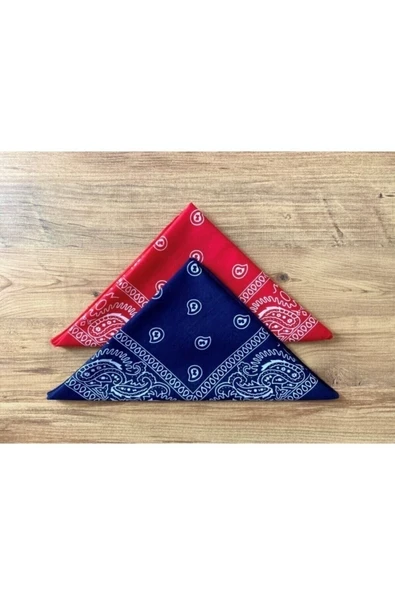 Askıcı Unisex 2 Adet Etnik Desenli Pamuk Bandana - Lacivert Kırmızı ürün görseli 1