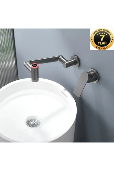 Banyo Ankastre Dijital Led Lavabo Bataryası Antrasit Renk Sıva Altı Dahil 7 Yıl Garanti İthal ürün görseli 1