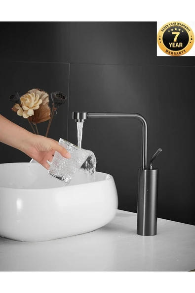 Banyo Çanak Lavabo Bataryası Yeni Model Tasarım Antrasit Renk 7 Yıl Garantili İthal ürün görseli 1