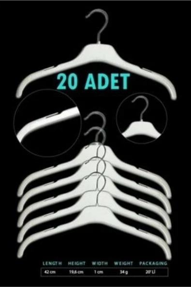 Askıcı Plastik Elbise Askısı Beyaz 20 Adet ürün görseli 1
