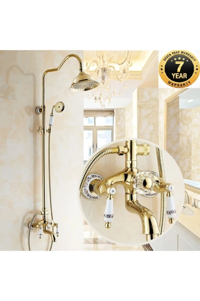 Banyo Bataryası Duş Seti Gold Altın Dore Seramik ve Taşlı Model 7 Yıl Garantili İthal ürün görseli 1
