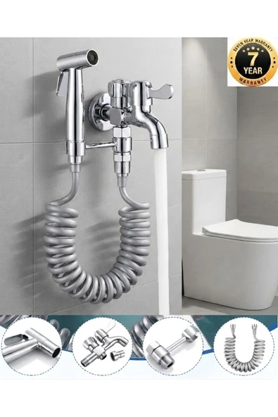 Banyo Tuvalet Taharet Musluğu Spiralli Bide ve Hortum Başlığı 7 Yıl Garanti Krom İthal ürün görseli 1