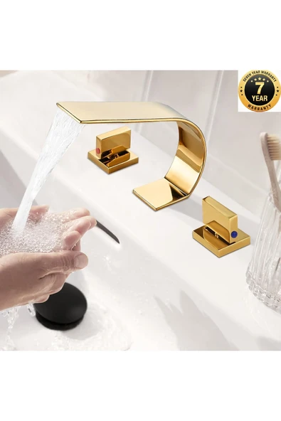 Banyo Lavabo Bataryası Ankastre Gold Altın Dore Şelale 7 Yıl Garantili İthal ürün görseli 1