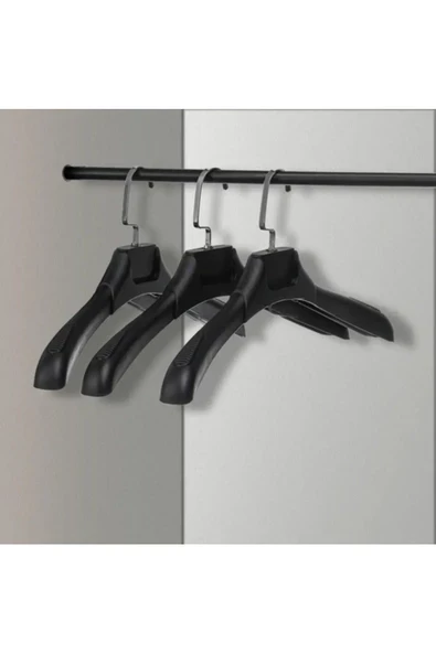 Askıcı Kadın Ceket Gömlek Askısı 10 Adet Siyah Renk Plastik Askı Soft Touch Kaplama ürün görseli 1