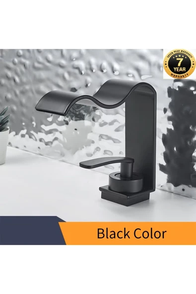Banyo Lavabo Bataryası Yeni Kalp Model Şelale Mat Siyah Renk 7 Yıl Garantili İthal ürün görseli 1