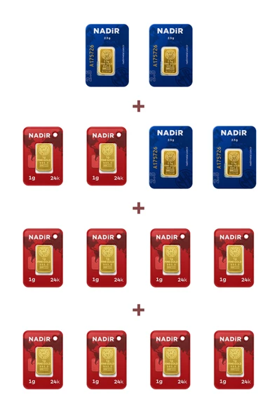 Nadir Gold 24 Ayar 20 Gram Külçe Altın (4 Adet 2,5 Gram Külçe Altın + 10 Adet 1 Gram Külçe Altın ) ürün görseli 1