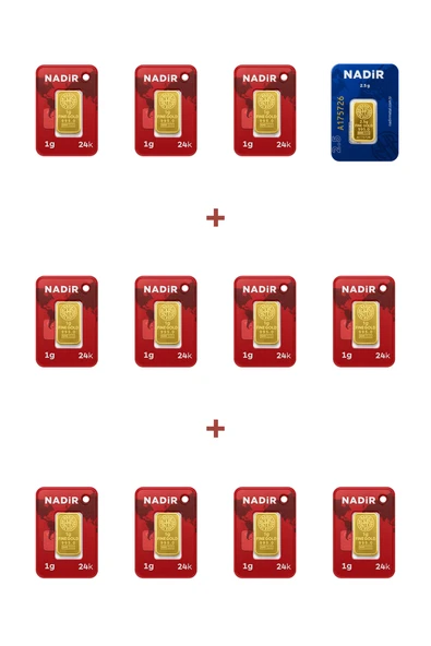Nadir Gold 24 Ayar 13,5 Gram Külçe Altın (1 Adet 2,5 Gram Külçe Altın + 11 Adet 1 Gram Külçe Altın ) ürün görseli 1