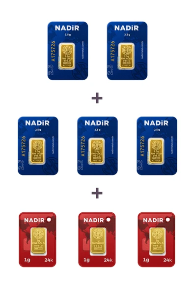 Nadir Gold 24 Ayar 15,5 Gram Külçe Altın (5 Adet 2,5 Gram Külçe Altın + 3 Adet 1 Gram Külçe Altın ) ürün görseli 1