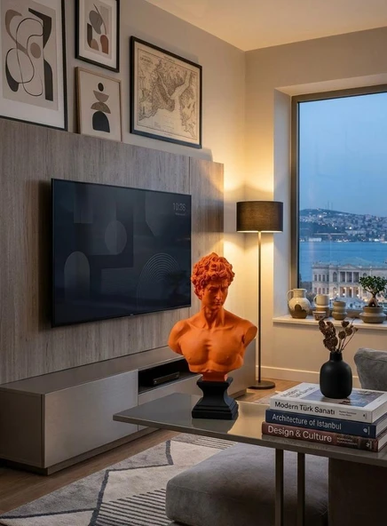 Modern Dekoratif Biblo – Turuncu Siyah Detaylı David/ Davut Heykeli, Salon Konsol & Sehpa Üstü Şık Ev Dekorasyonu, Lüks Ofis Aksesuarı ürün görseli 1