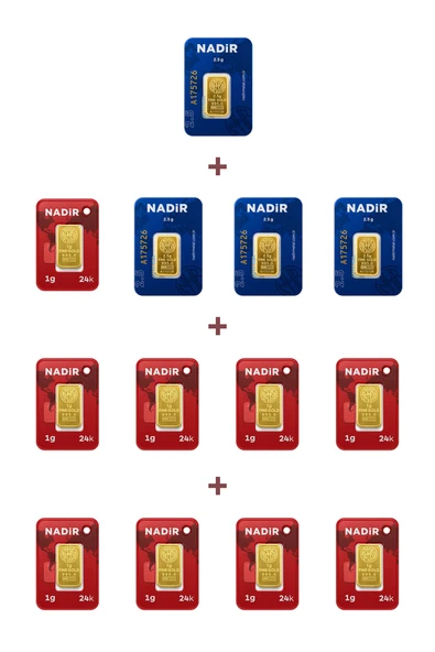 Nadir Gold 24 Ayar 19 Gram Külçe Altın (4 Adet 2,5 Gram Külçe Altın + 9 Adet 1 Gram Külçe Altın ) ürün görseli 1