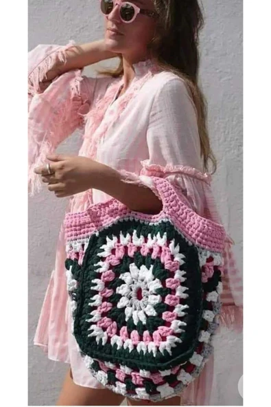 ESU ACCESSORY ESU Boho-Chic El Örgüsü Motifli Plaj Çantası – El Yapımı & Renkli Tasarım ürün görseli 1