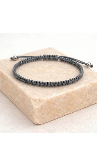 TREND Örme Gri Makrome Ipli Sörfçü Bilekliği - Suya Dayanıklı, Ayarlanabilir Unisex El Yapımı Bileklik ürün görseli 1