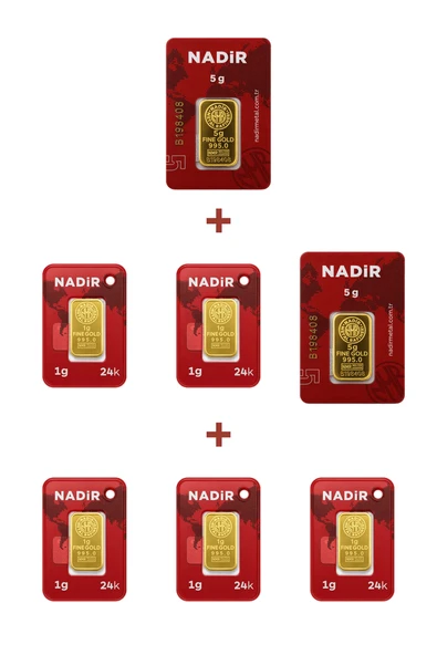 Nadir Gold 24 Ayar 15 Gram Külçe Altın (2 Adet 5 Gram Külçe Altın + 5 Adet 1 Gram Külçe Altın ) ürün görseli 1
