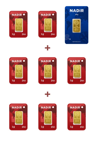 Nadir Gold 24 Ayar 18 Gram Külçe Altın (1 Adet 10 Gram Külçe Altın + 8 Adet 1 Gram Külçe Altın ) ürün görseli 1