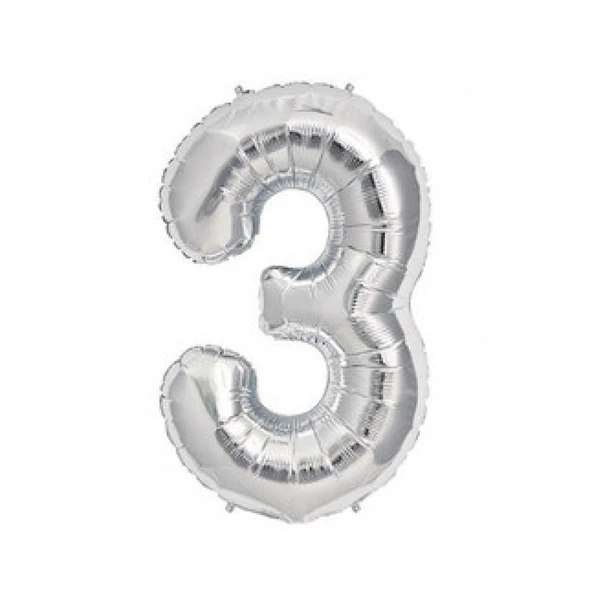 Folyo Balon Rakam 3 Gümüş 16 inç(40cm) ürün görseli 1