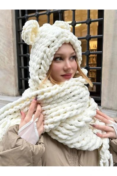 eksper hırdavat Puffy Balaklava - Birleşik Atkı Bere-Ayıcık Balaklava ürün görseli 1
