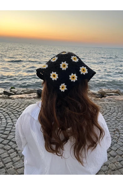 yade store Örgü Bandana, Papatyalı Bandana, Saç Bandı, Örgü Saç Bandı ürün görseli 1