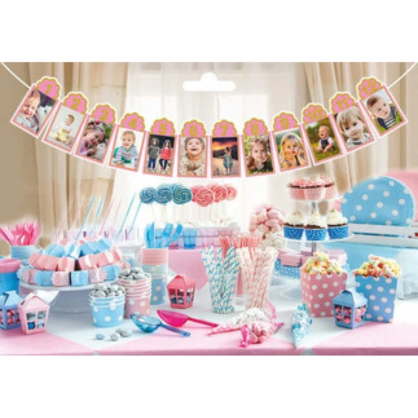 Çerçeve Orta Süs Simli 12 Aylık Set Pembe - Resim 2