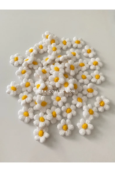 Petek Collection Örgü papatya motif çiçekler - Beyaz çiçek,sarı tomurcuk (10’lu paket) ürün görseli 1