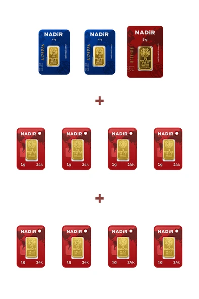 Nadir Gold 24 Ayar 18 Gram Altın (1 Ad 5 Gram Altın + 2 Ad 2,5 Gram Altın + 8 Ad 1 Gram Altın ) ürün görseli 1