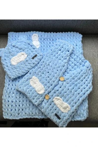Meltem's BULUTLU PUFFY BEBEK YELEK ŞAPKA BATTANİYE 3LÜ SET ürün görseli 1