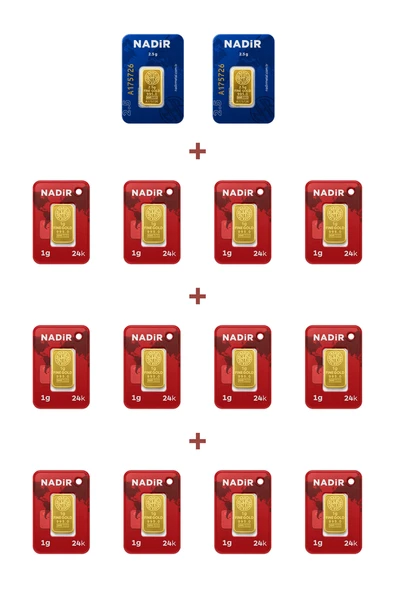 Nadir Gold 24 Ayar 17 Gram Külçe Altın (2 Adet 2,5 Gram Külçe Altın + 12 Adet 1 Gram Külçe Altın ) ürün görseli 1