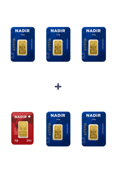 Nadir Gold 24 Ayar 13,5 Gram Külçe Altın (5 Adet 2,5 Gram Külçe Altın + 1 Adet 1 Gram Külçe Altın ) ürün görseli 1