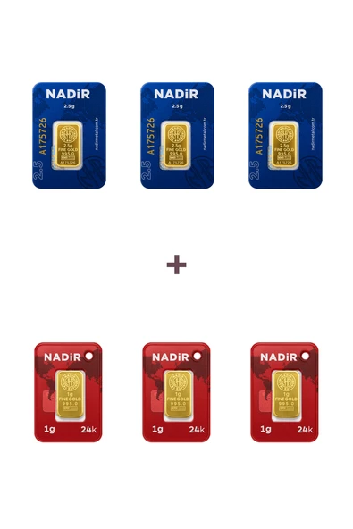 Nadir Gold 24 Ayar 10,5 Gram Külçe Altın (3 Adet 2,5 Gram Külçe Altın + 3 Adet 1 Gram Külçe Altın ) ürün görseli 1